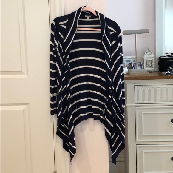 Boston Proper Sweaters - Boston Proper | Navy Blue/ White Striped Cardigan